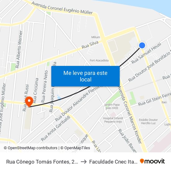 Rua Cônego Tomás Fontes, 276 to Faculdade Cnec Itajaí map