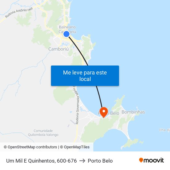 Um Mil E Quinhentos, 600-676 to Porto Belo map