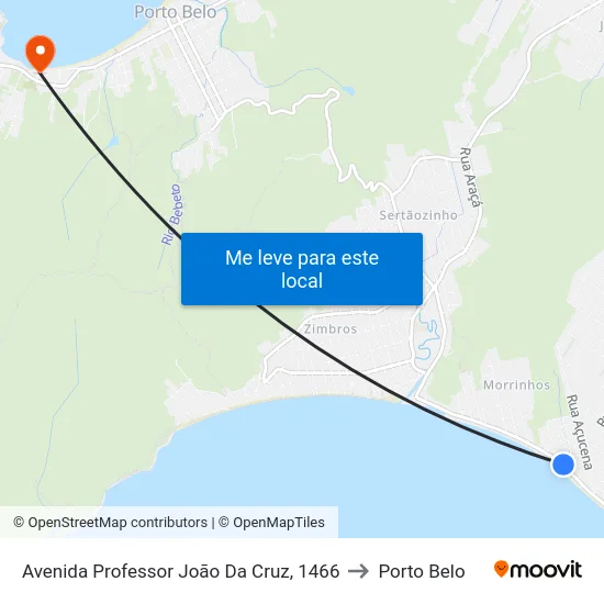 Avenida Professor João Da Cruz, 1466 to Porto Belo map