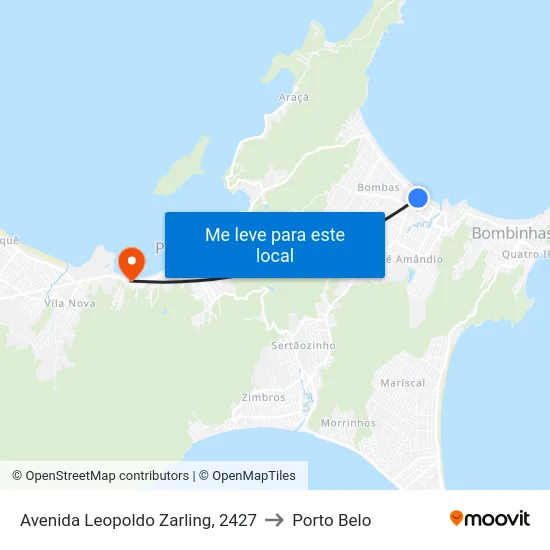 Avenida Leopoldo Zarling, 2427 to Porto Belo map