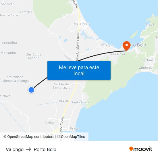 Valongo to Porto Belo map