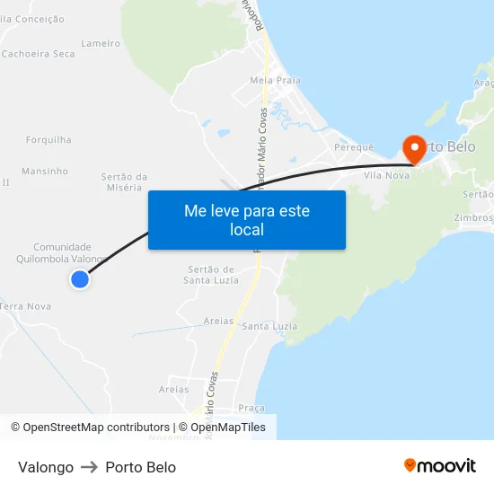 Valongo to Porto Belo map