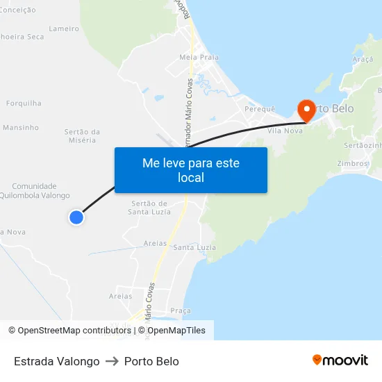 Estrada Valongo to Porto Belo map