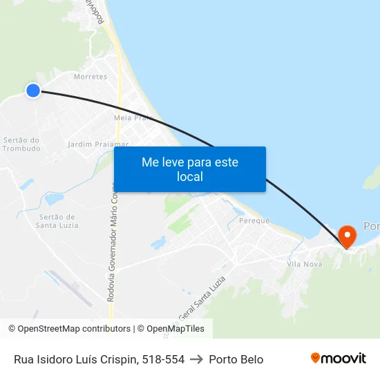 Rua Isidoro Luís Crispin, 518-554 to Porto Belo map