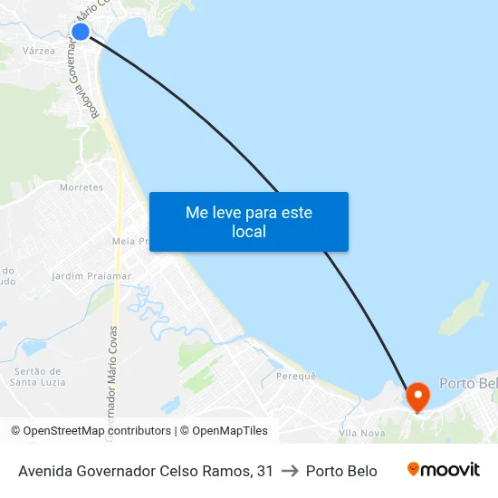 Avenida Governador Celso Ramos, 31 to Porto Belo map