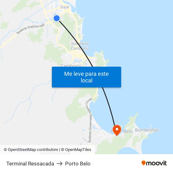 Terminal Ressacada to Porto Belo map