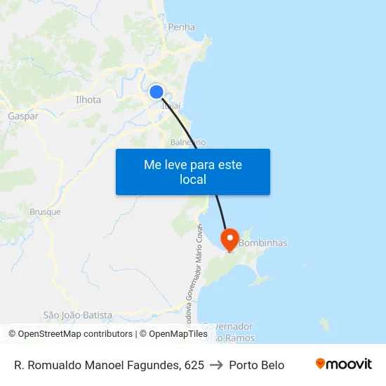 R. Romualdo Manoel Fagundes, 625 to Porto Belo map