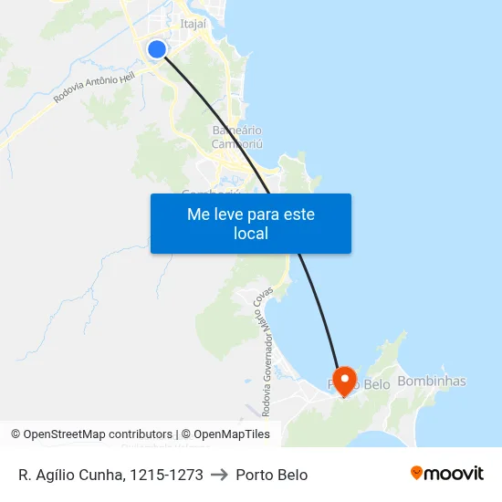 R. Agílio Cunha, 1215-1273 to Porto Belo map