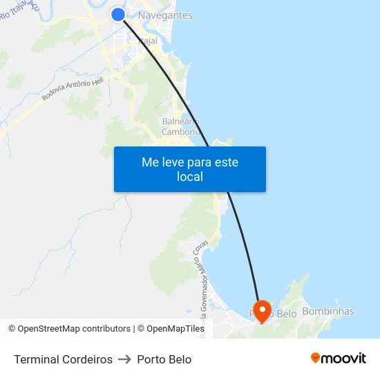 Terminal Cordeiros to Porto Belo map