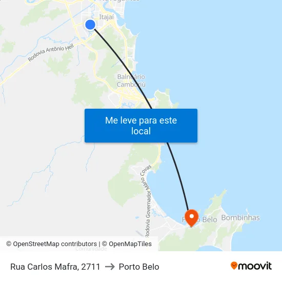 Rua Carlos Mafra, 2711 to Porto Belo map