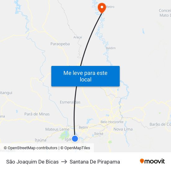 São Joaquim De Bicas to Santana De Pirapama map