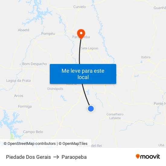 Piedade Dos Gerais to Paraopeba map