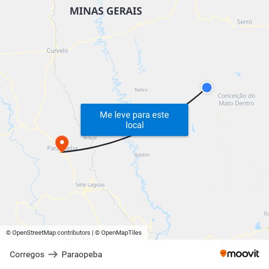 Corregos to Paraopeba map