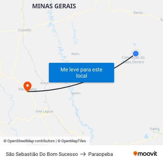 São Sebastião Do Bom Sucesso to Paraopeba map