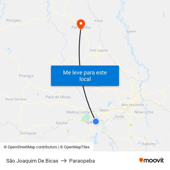 São Joaquim De Bicas to Paraopeba map