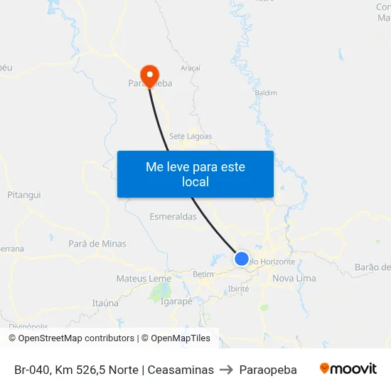 Br-040, Km 526,5 Norte | Ceasaminas to Paraopeba map