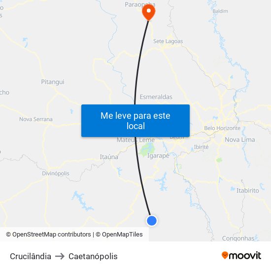 Crucilândia to Caetanópolis map