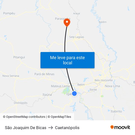 São Joaquim De Bicas to Caetanópolis map