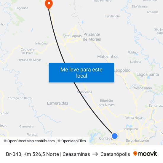 Br-040, Km 526,5 Norte | Ceasaminas to Caetanópolis map