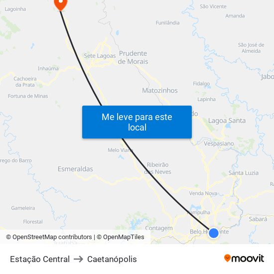 Estação Central to Caetanópolis map