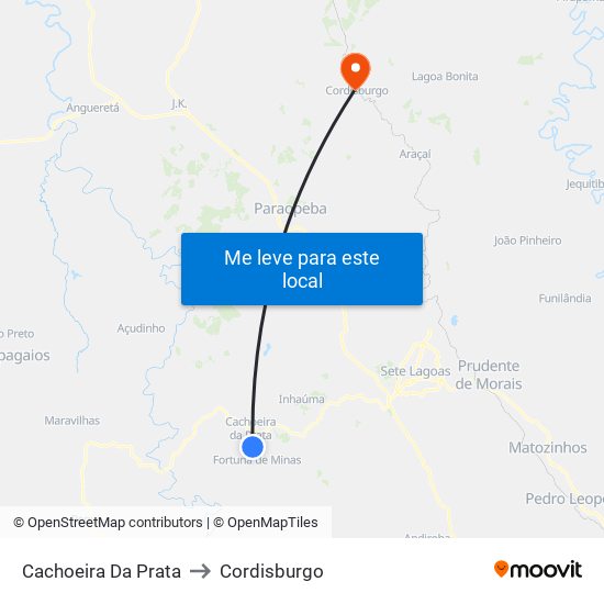 Cachoeira Da Prata to Cordisburgo map