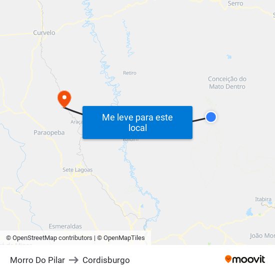 Morro Do Pilar to Cordisburgo map