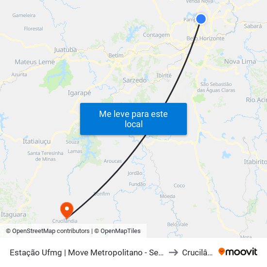 Estação Ufmg | Move Metropolitano - Sentido Centro to Crucilândia map