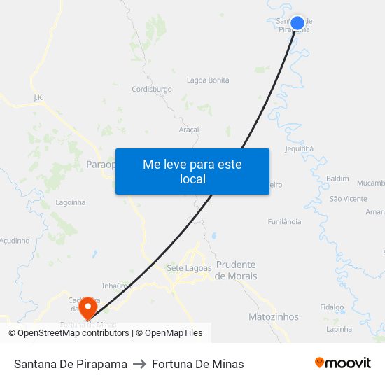 Santana De Pirapama to Fortuna De Minas map