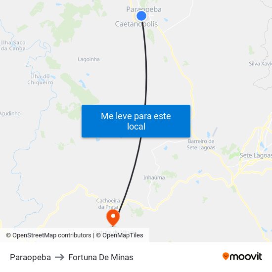 Paraopeba to Fortuna De Minas map