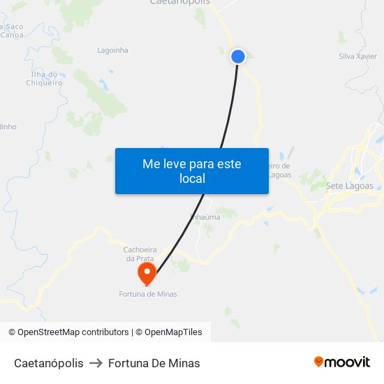Caetanópolis to Fortuna De Minas map