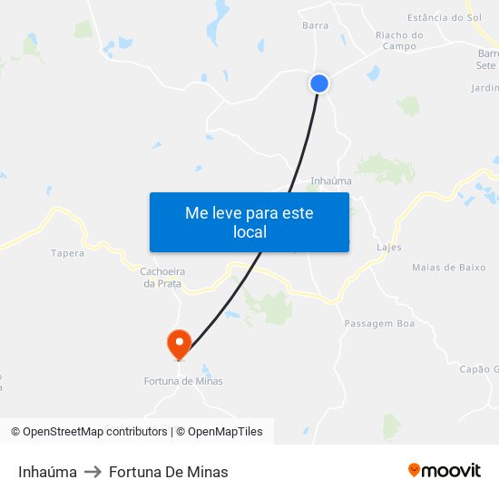 Inhaúma to Fortuna De Minas map