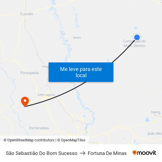 São Sebastião Do Bom Sucesso to Fortuna De Minas map