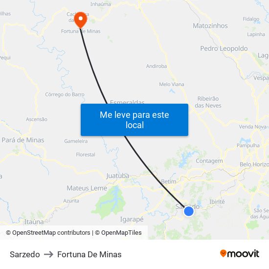 Sarzedo to Fortuna De Minas map