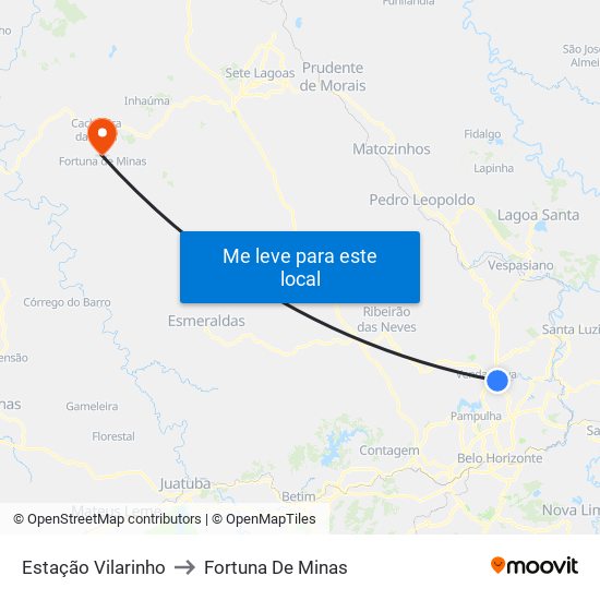 Estação Vilarinho to Fortuna De Minas map