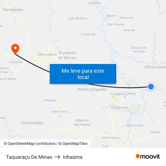 Taquaraçu De Minas to Inhaúma map