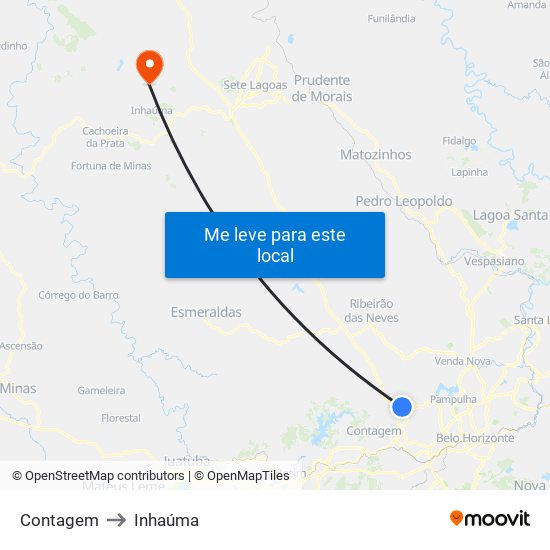 Contagem to Inhaúma map