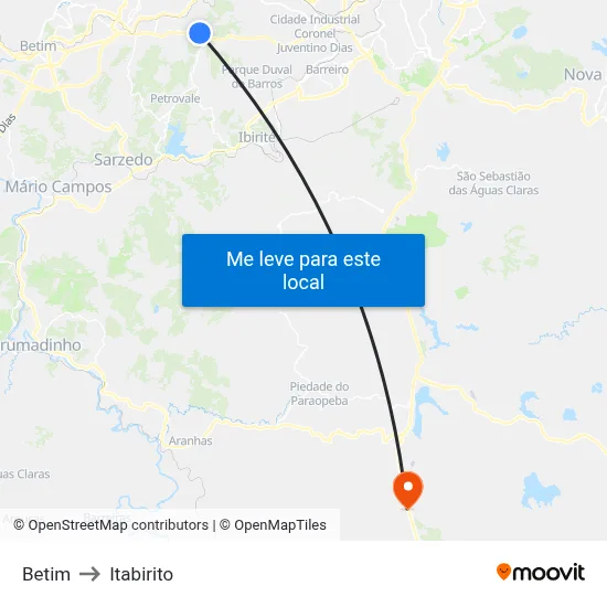 Betim to Itabirito map