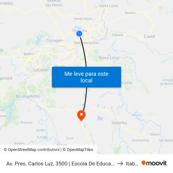 Av. Pres. Carlos Luz, 3500 | Escola De Educação Física Da Ufmg to Itabirito map
