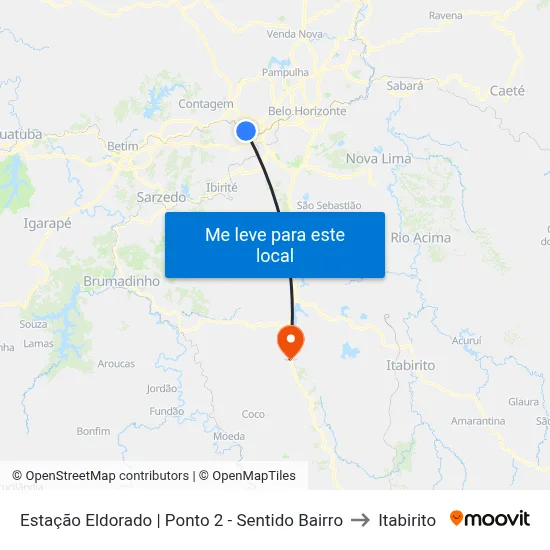 Estação Eldorado | Ponto 2 - Sentido Bairro to Itabirito map