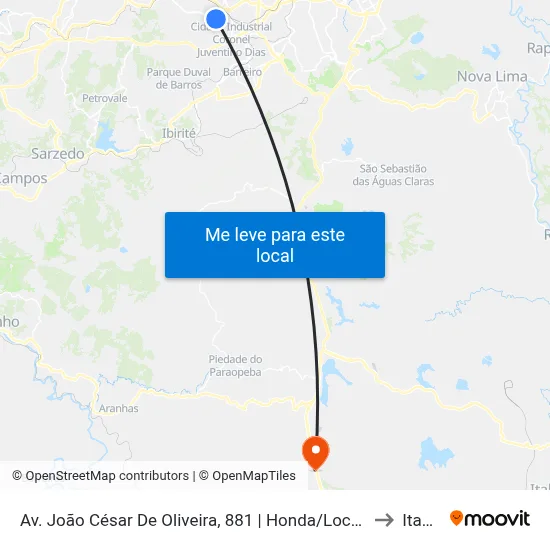 Av. João César De Oliveira, 881 | Honda/Localiza (Oposto A Upa Jk) to Itabirito map