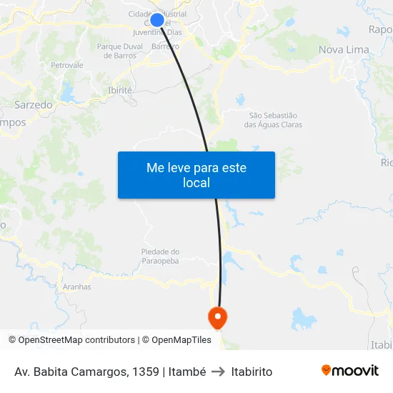Av. Babita Camargos, 1359 | Itambé to Itabirito map