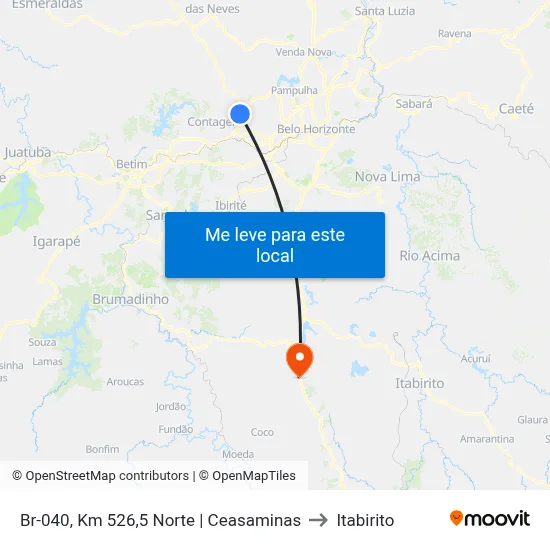 Br-040, Km 526,5 Norte | Ceasaminas to Itabirito map