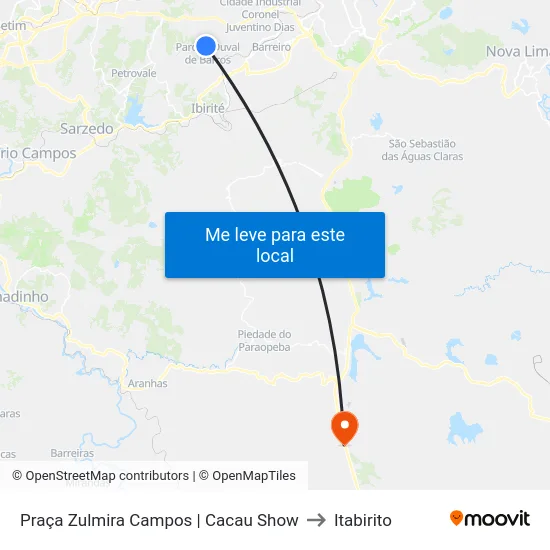 Praça Zulmira Campos | Cacau Show to Itabirito map