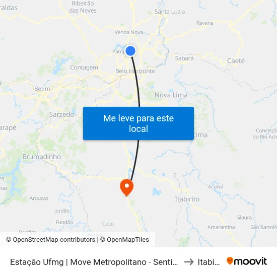 Estação Ufmg | Move Metropolitano - Sentido Centro to Itabirito map