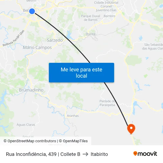 Rua Inconfidência, 439 | Collete B to Itabirito map