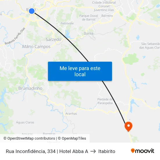 Rua Inconfidência, 334 | Hotel Abba A to Itabirito map