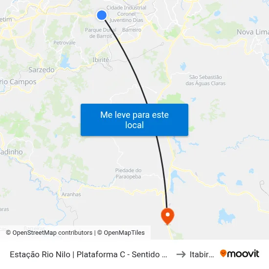 Estação Rio Nilo | Plataforma C - Sentido Metrô to Itabirito map