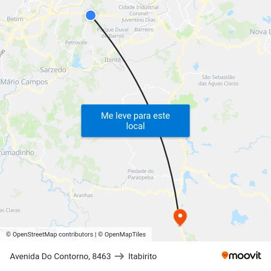 Avenida Do Contorno, 8463 to Itabirito map