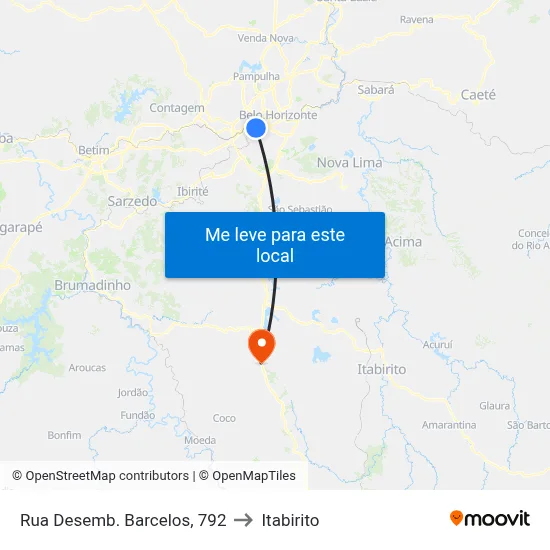 Rua Desemb. Barcelos, 792 to Itabirito map