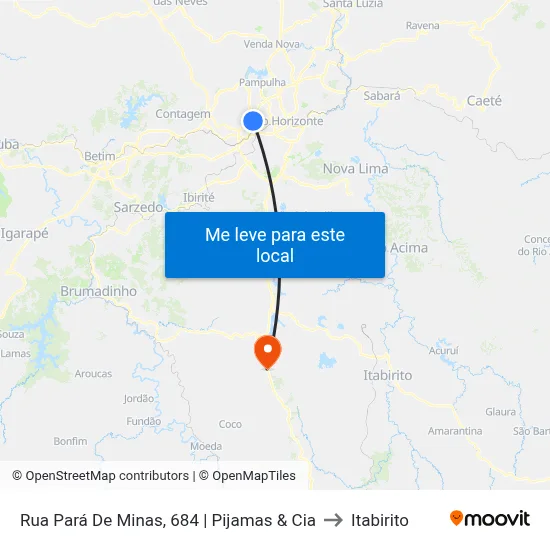Rua Pará De Minas, 684 | Pijamas & Cia to Itabirito map